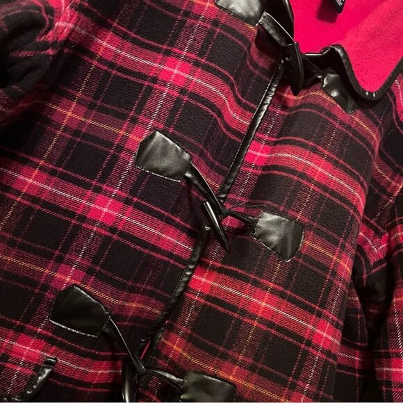 Vintage Denim & Co Windowpane Red Plaid Toggle Coat Y2K - Picture 5 of 9